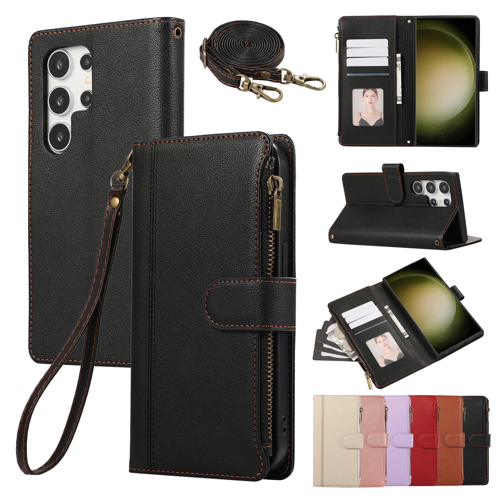 Leather Wallet Phone Case with Card & Cash Pockets - Stand Feature Included