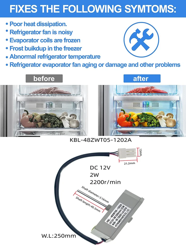 For Refrigerator Ventilation Fan Motor KBL-48ZWT05-1204 DC12V 4W 1450r/min