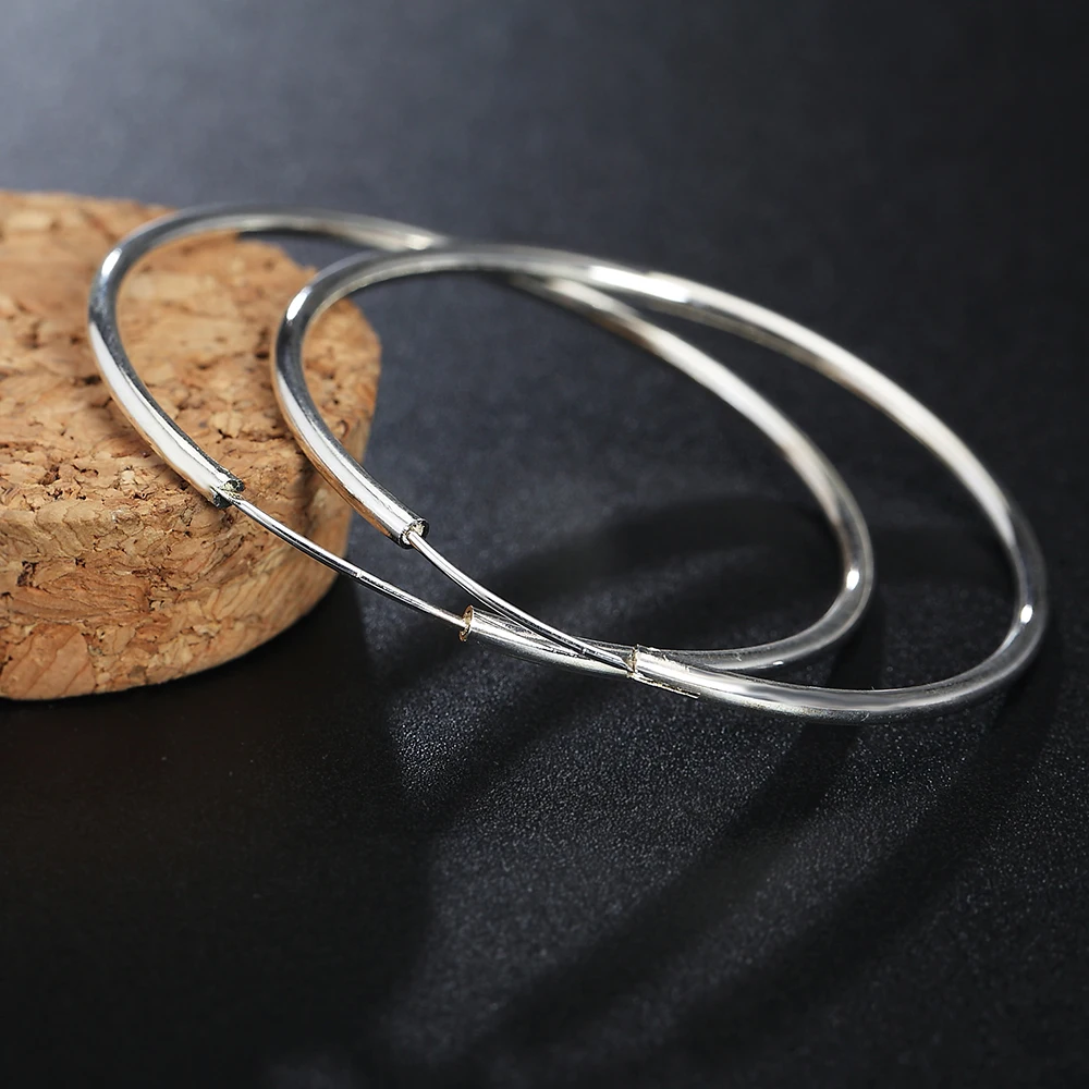 Anting-anting hoop perak Sterling 925 lingkaran besar klasik 5 cm-6 cm laris untuk wanita perhiasan bagus hadiah ulang tahun pernikahan modis