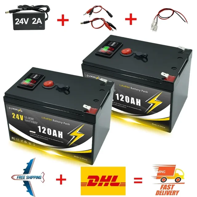 Batterie au Lithium 24V 120Ah LiFePO4 profonde 4000 + Cycles batterie Rechargeable pour l'éclairage, roues électriques, énergie solaire/éolienne, petit UPS 1