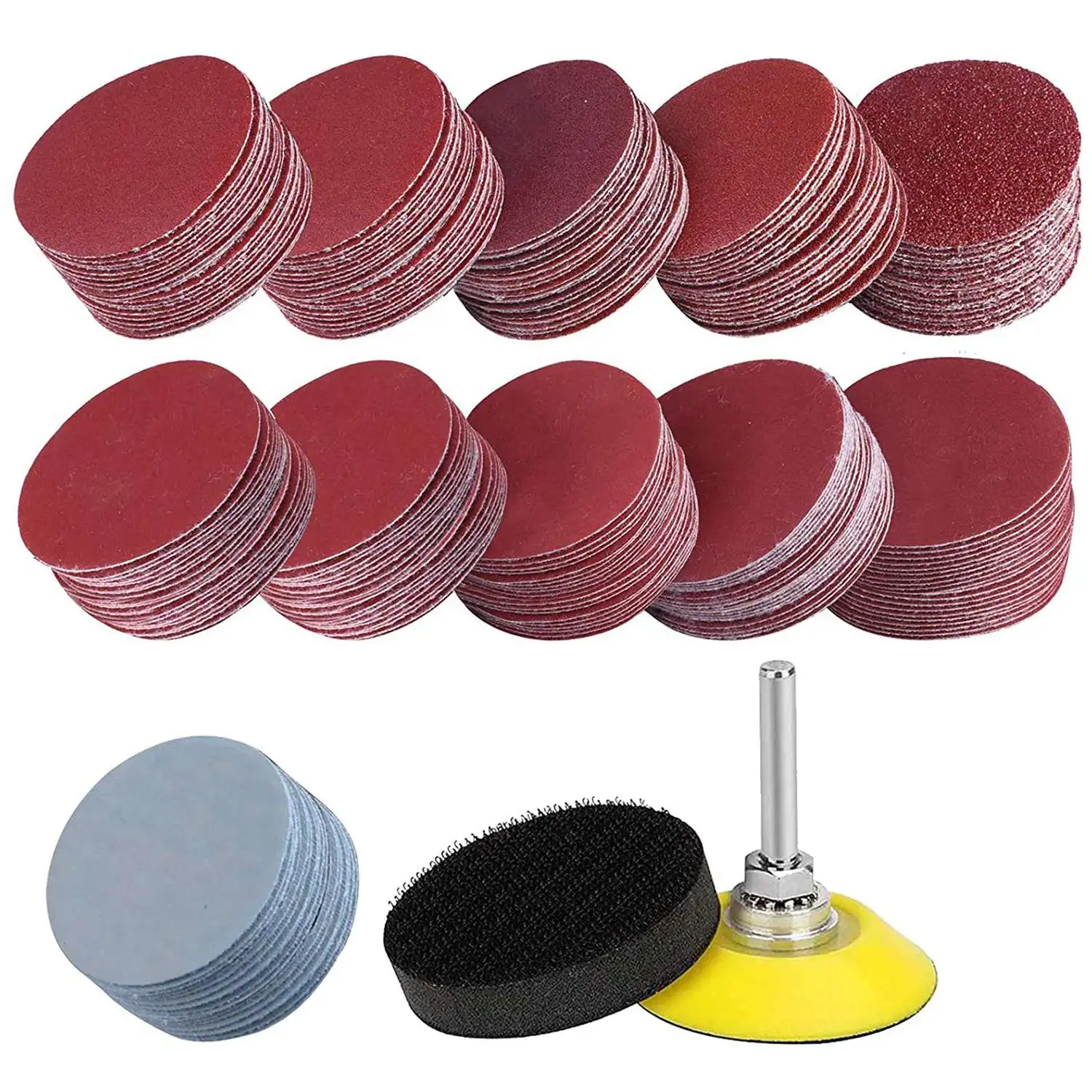 

200PCS Sanding Discs Pad Kit, 50mm Hook and Loop Sandpaper with Foam Buffing Pad, Grits Sanding Discs for Rotary Tools