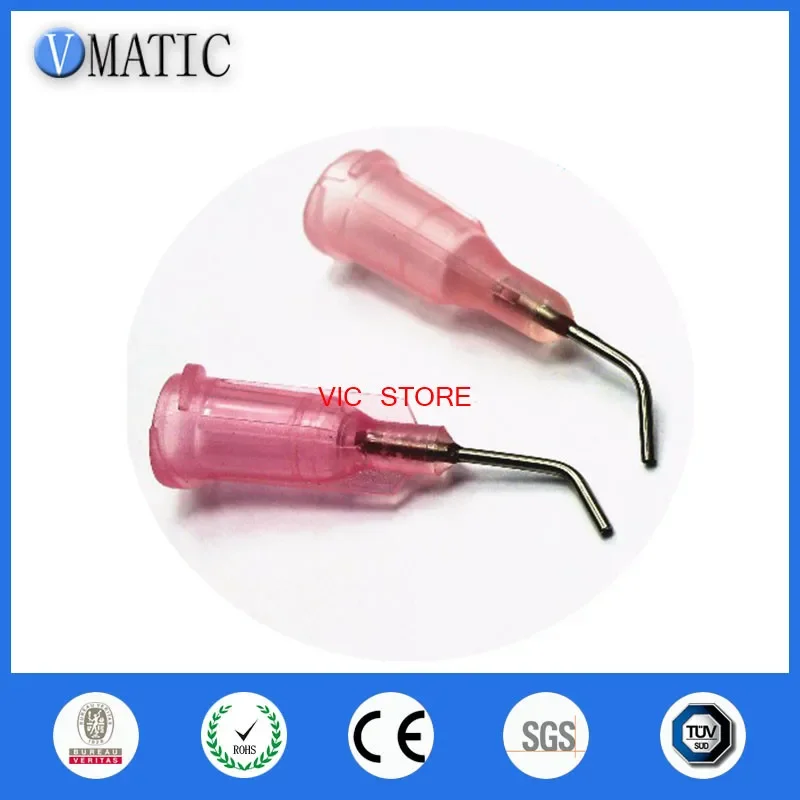 100Pcs 20G Pink 0.5'' Tube 45 Degree Bend Bent Dispensing Blunt End Stainless Steel Needle Tips 1/2 Inch