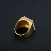 HIP hop Signet Ring for Men, gold color Square Top Stainless Steel rhinestone Finger Band, Gothic Punk Rock Boy Stamp Rings 5