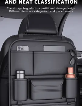 6-Pocket Car Seat Back Storage Bag Wear-Resistant Car Backseat Organizer Tissue/Cup Holder Waterproof Anti-Kick Pad
