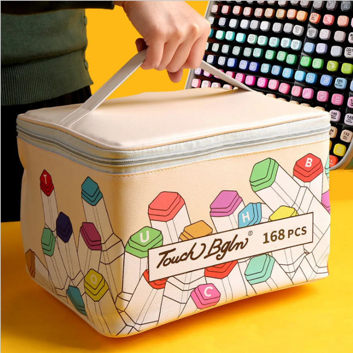 

(Bag Only) 40/80/120/168 Colors Marker Pen Storage Bag Leather Square Shape Pencil Case