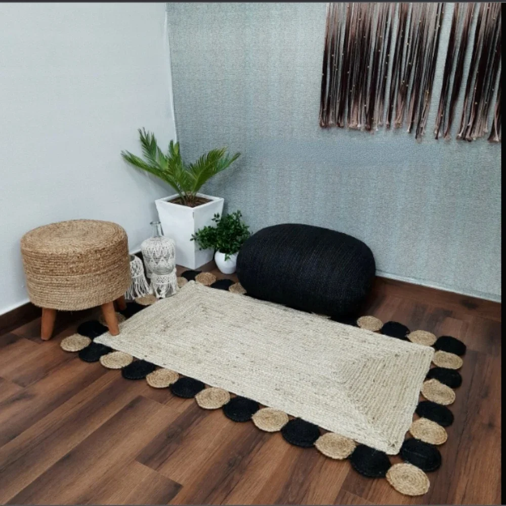 

Natural Jute Rug Braided Carpet for Living Room Reversible Hemp Carpet Hallway Floor Mat Modern Bedroom Area Rug Home Decor