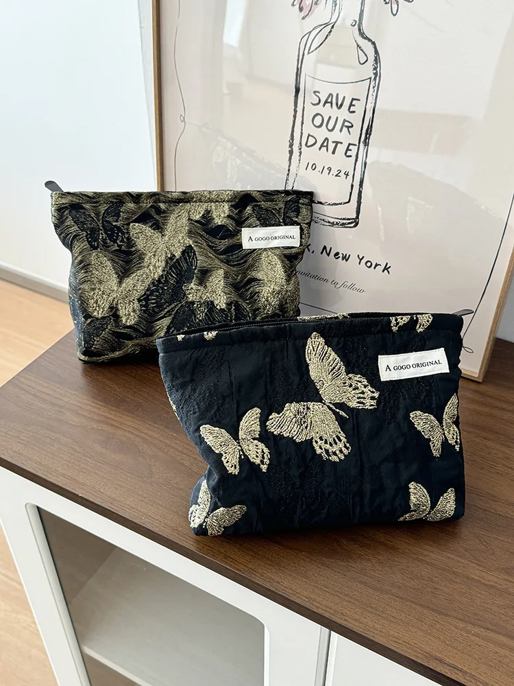 Golden Butterfly Makeup Bag, Fabric Skincare Storage Bag, Small Square Bag, Handbag, Canvas Washbag, Women's Bag 4