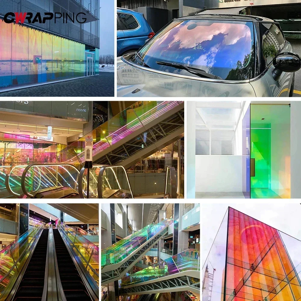 Holographic Rainbow Gradient Vinyl Stained Glass Window Tint Film Self Adhesive Foil Transparent Waterproof Sticker Glass Decal