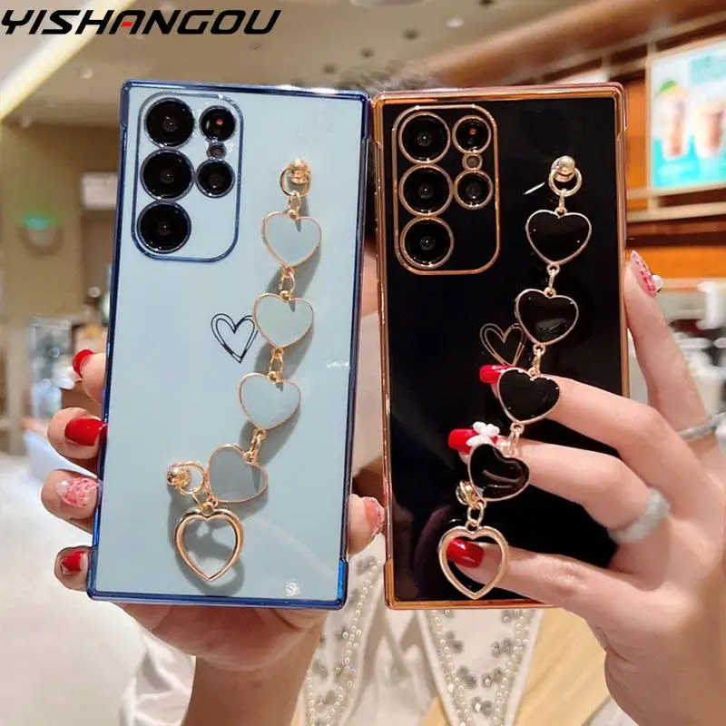 Luxury Plating Case For Samsung Galaxy S22 Ultra S21 S20 FE A52 A53 S22 S21 Plus A13 5G A12 Love Heart Side Pattern Phone Cover samsung galaxy s22 ultra case