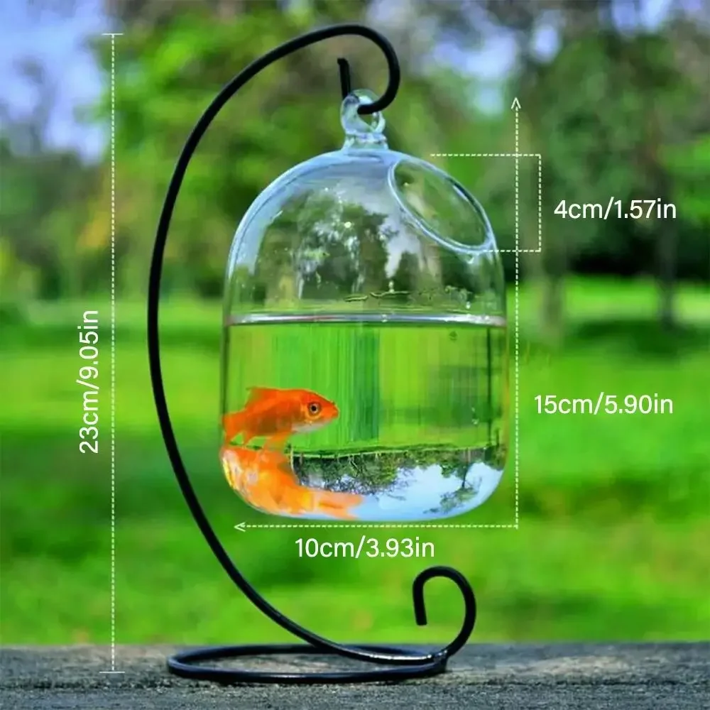 Aquarium Decoration Aquarium Decoration With Rack Holder Hydroponics Vase Wall Hanging Vase Ornament Fish Tank Hanging Glass Fish Bowl Bowl