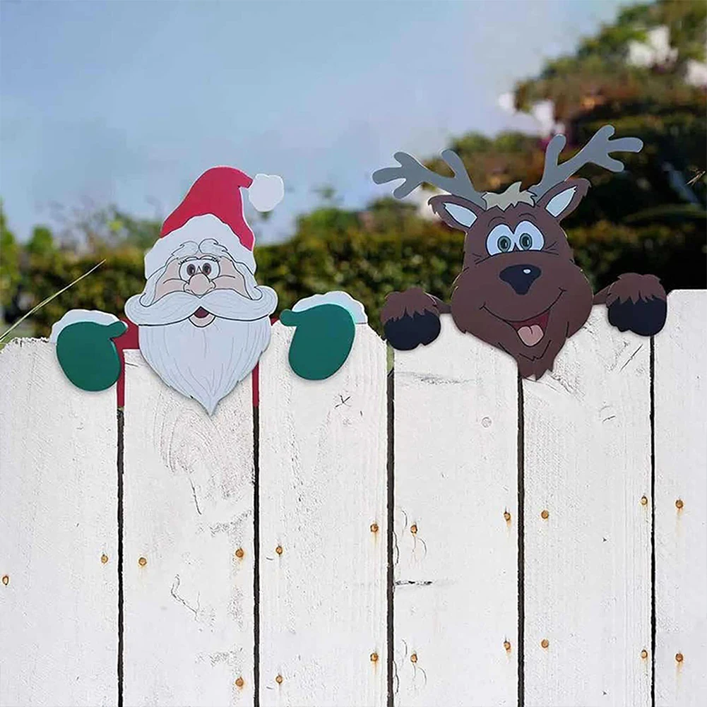 Christmas Decorations Fence Santa Clause Snowman Reindeer Penguin Peeker Yard Indoor Outdoor Garden Patio Gift