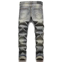 European Jeans With Distressed Patches, Trendy Elastic Slim Fit Leggings, Versatile Men's Pants 3096 2