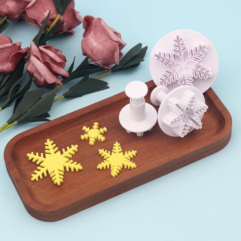 3pcs thick and thin snowflake spring press mold baking product set biscuit plastic mold