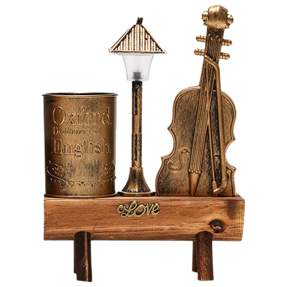 

Violin Sculpture Night Lamp Desk Organizer Vintage Pencil Holder Tabletop Pen Storage Organizer