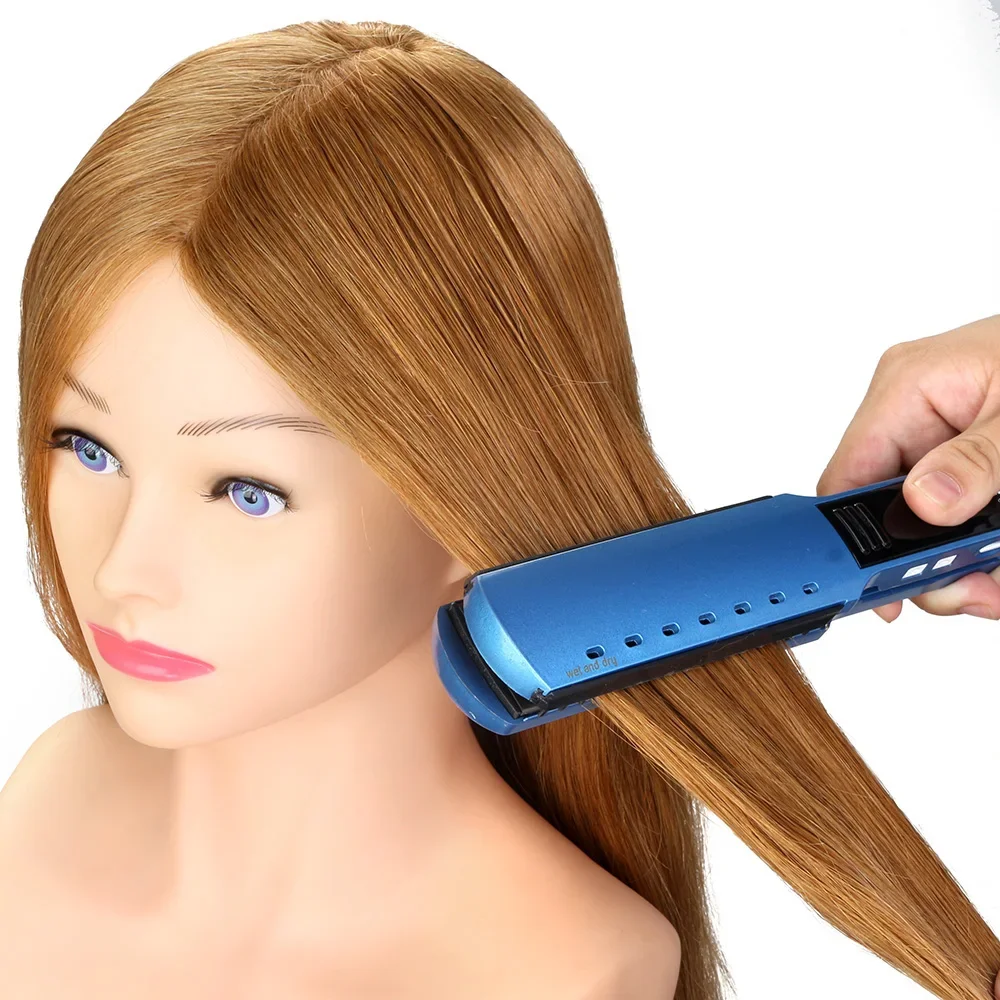 Testa di manichino con capelli umani veri al 100% da 24 pollici e spalle, per parrucchieri, per allenamento, testa con capelli veri per acconciature e styling, testa per parrucche - immagine 6