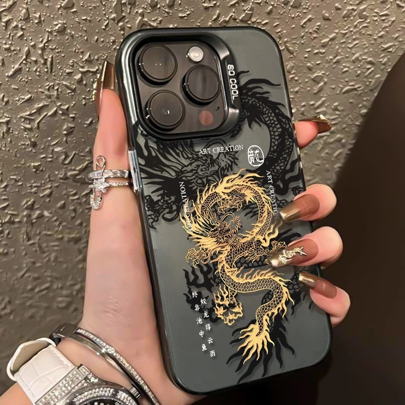 Luxurious Black Golden Dragon Design Phone Case with Air Bumper Cover