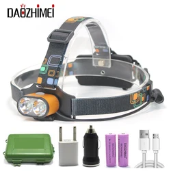 8000 LM USB Charge XM-L T6 Headlamp 2*T6 LED Powerful Focus Head Light 3 Modes Self Defense Camp Head Lampe LED Headlight