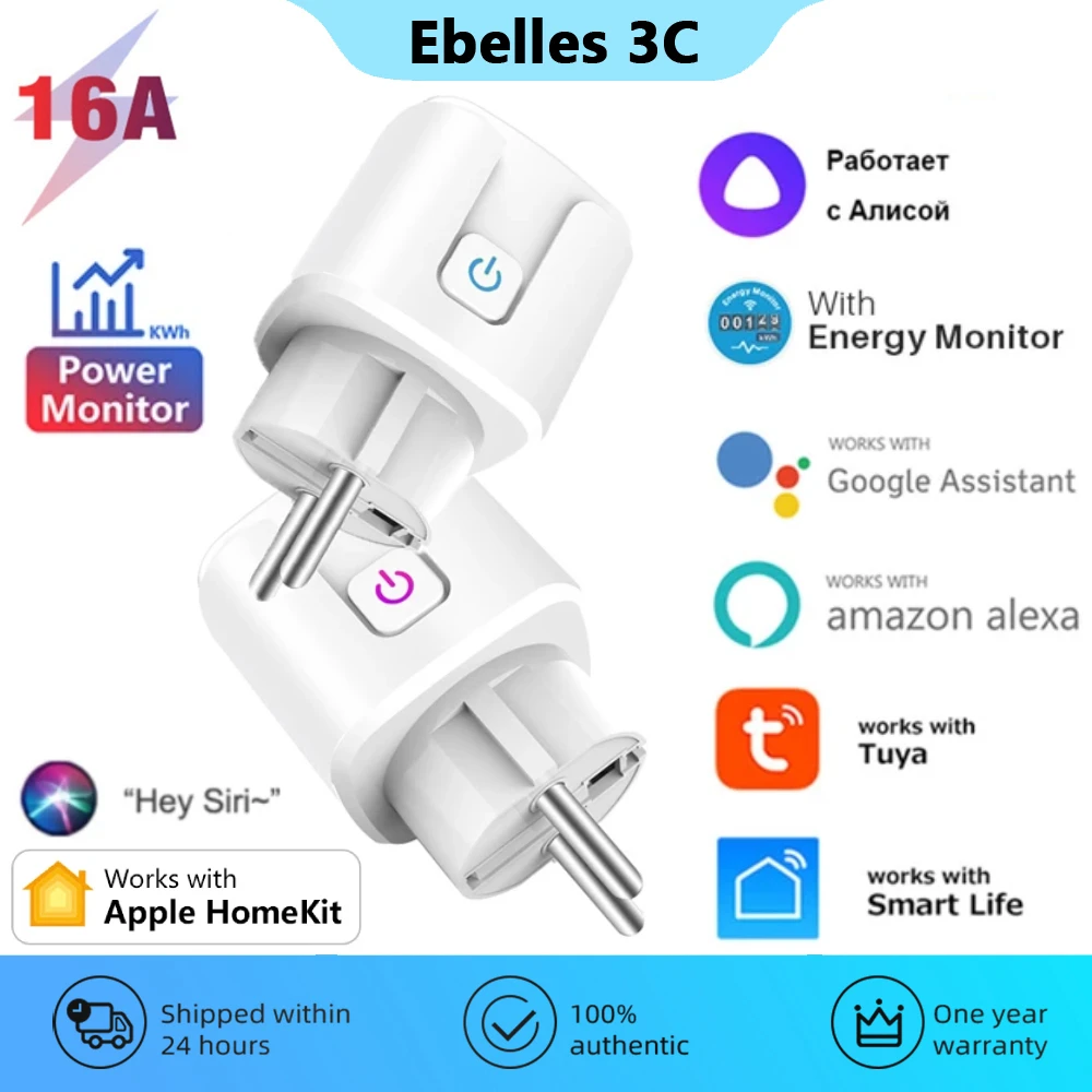 16A EU WiFi Smart Plug Tuya Smart Life HomeKit Mini Power Outlet Home