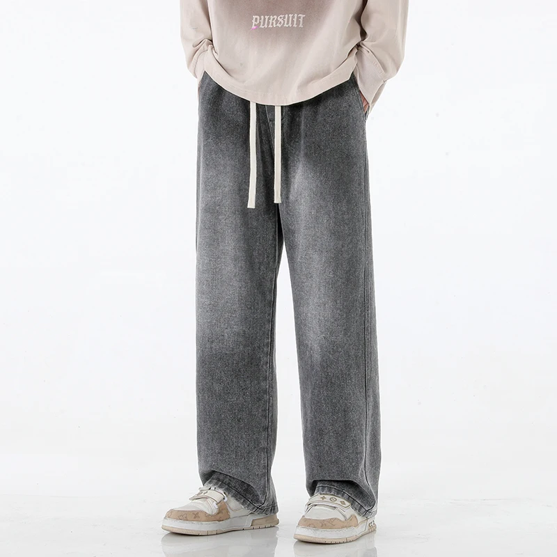 Men's Baggy Jeans Cotton Oversized Vintage Jeans Loose Fit Demin Harem Pants Drawstring Denim Trousers for Teenage