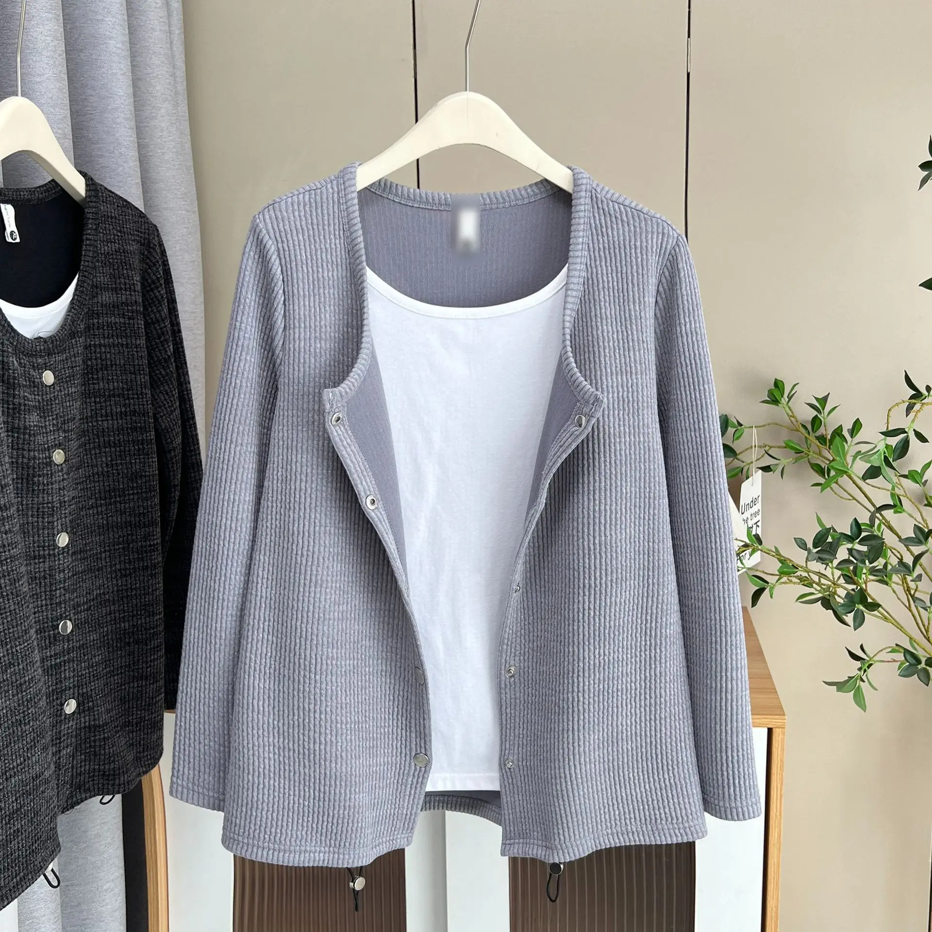 XXXXL Fashion Plus Size Women's Sweaters Retro Fake Two Pieces Knitted New Autumn Casual Long Sleeved Jumpers 2562