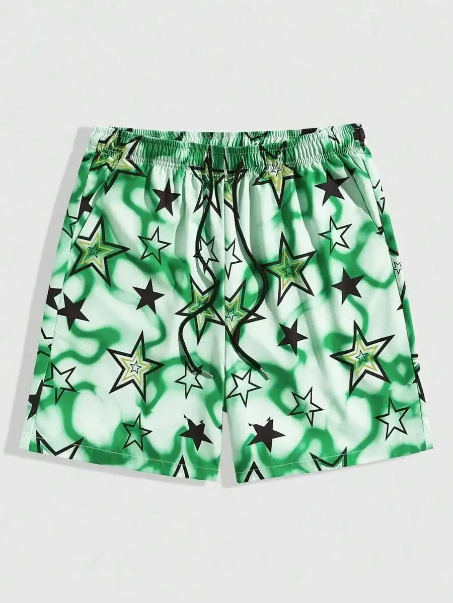 New Men's Summer Shorts Loose Luxury Shorts 3D Printed Casual Five pointed Star Printed Harajuku Shorts Hawaiian Beach Shorts 2