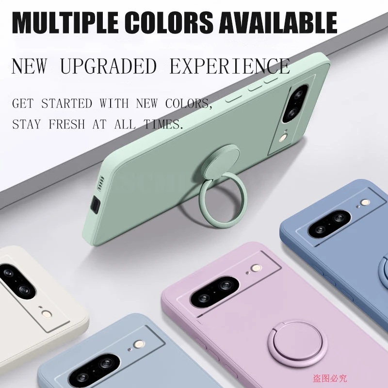 Premium Silicone Case for Google Pixel 8 with Finger Ring Stand and Camera Lens Protection