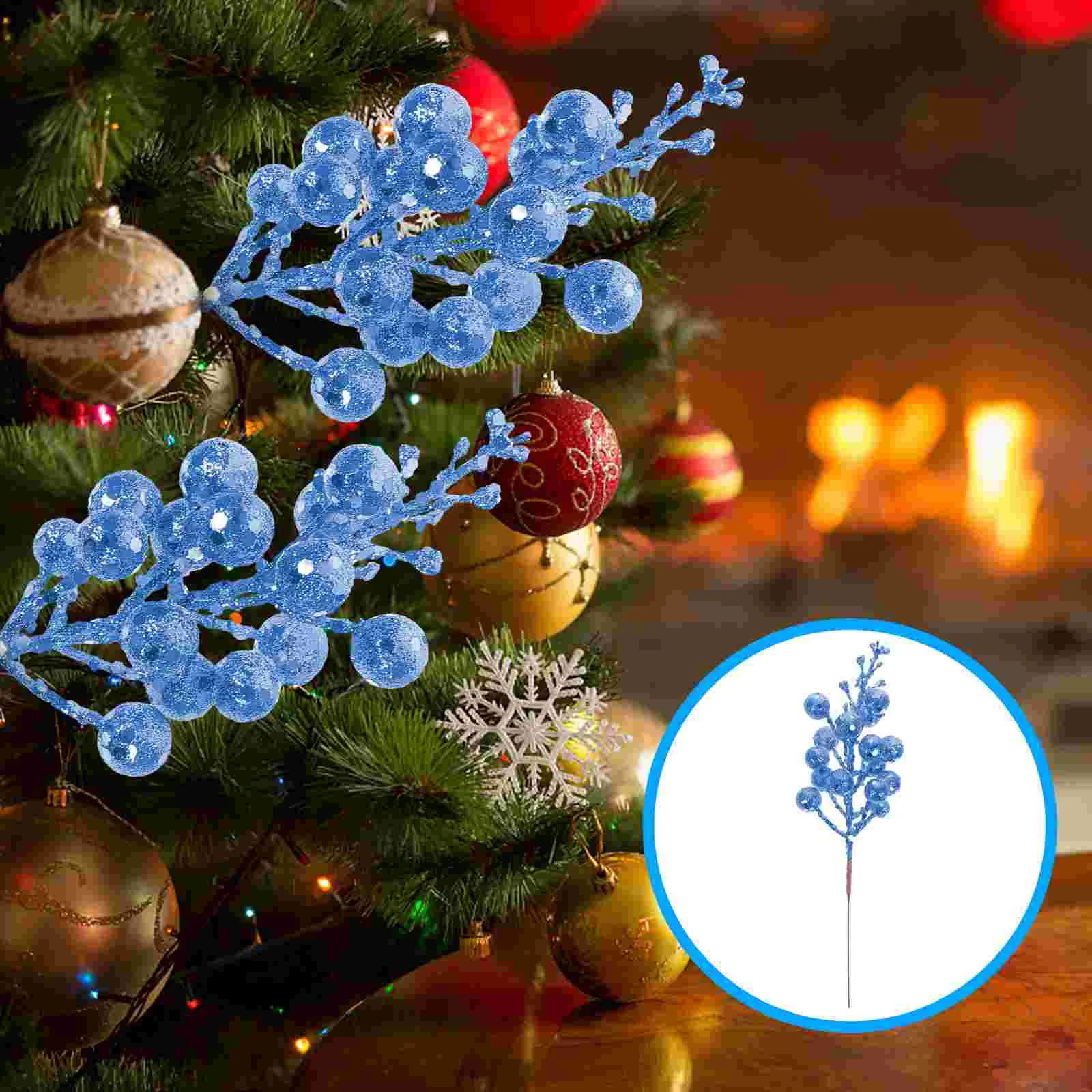 thumbnail image 1 of 10 piezas de bayas de imitación de Navidad para árbol de Navidad, bayas falsas con purpurina, decoraciones artificiales para exteriores, 1 of 4