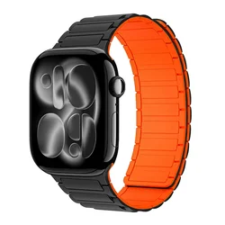 Magnetic Link Bracelet for Apple Watch - Elegant and Secure Strap (Black Orange)