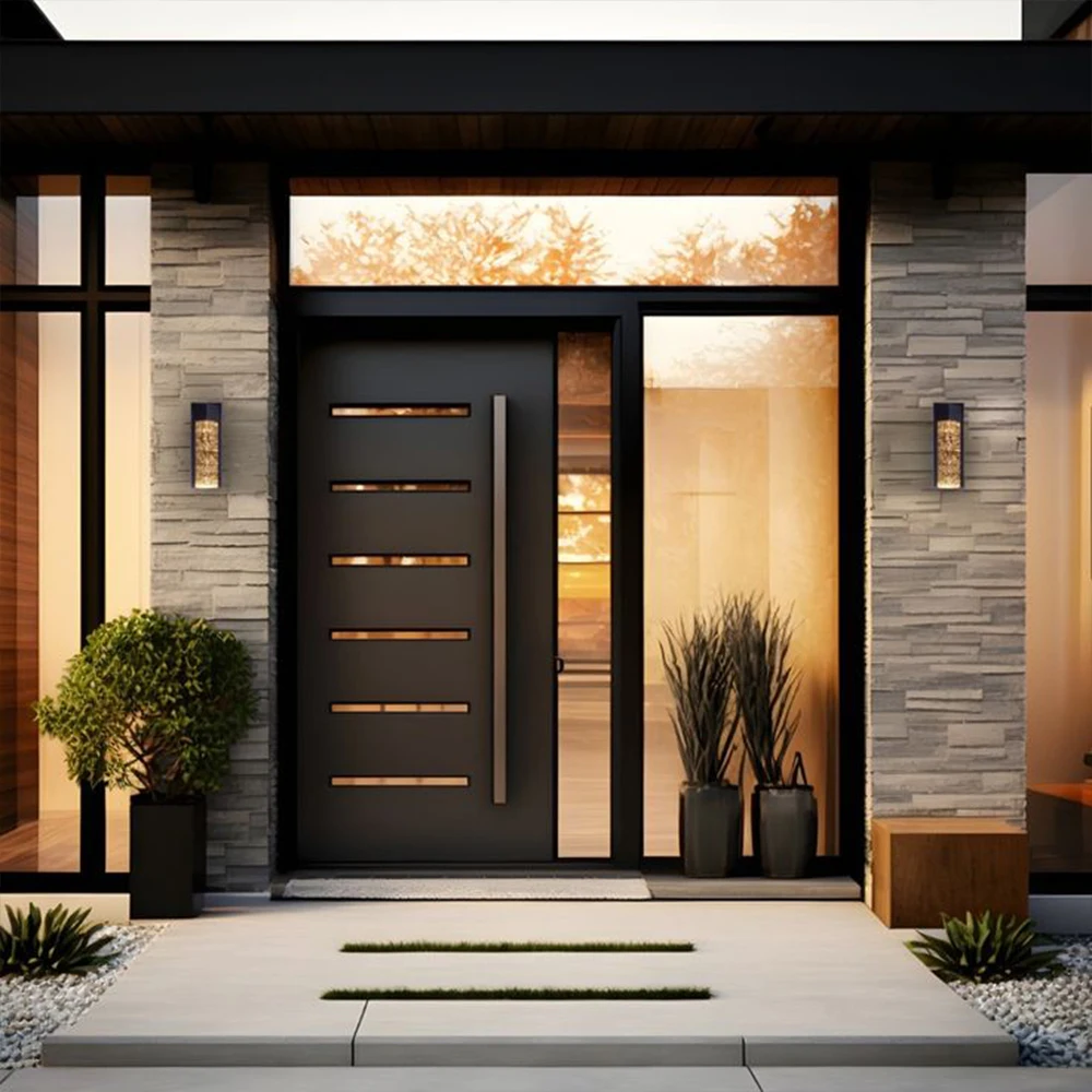 Sixinalu Entrance Doors 1.5x2.2M Wood Grain Pivot Front Exterior Entry Door Aluminum Glass Interior Door Panel Home Decor Custom