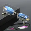 Anti Blue Ray Reading Glasses Dimond Cutting Rimless Eyewear Men Anti Fatigue Hyperopia Presbyopic Glasses +1.5 3