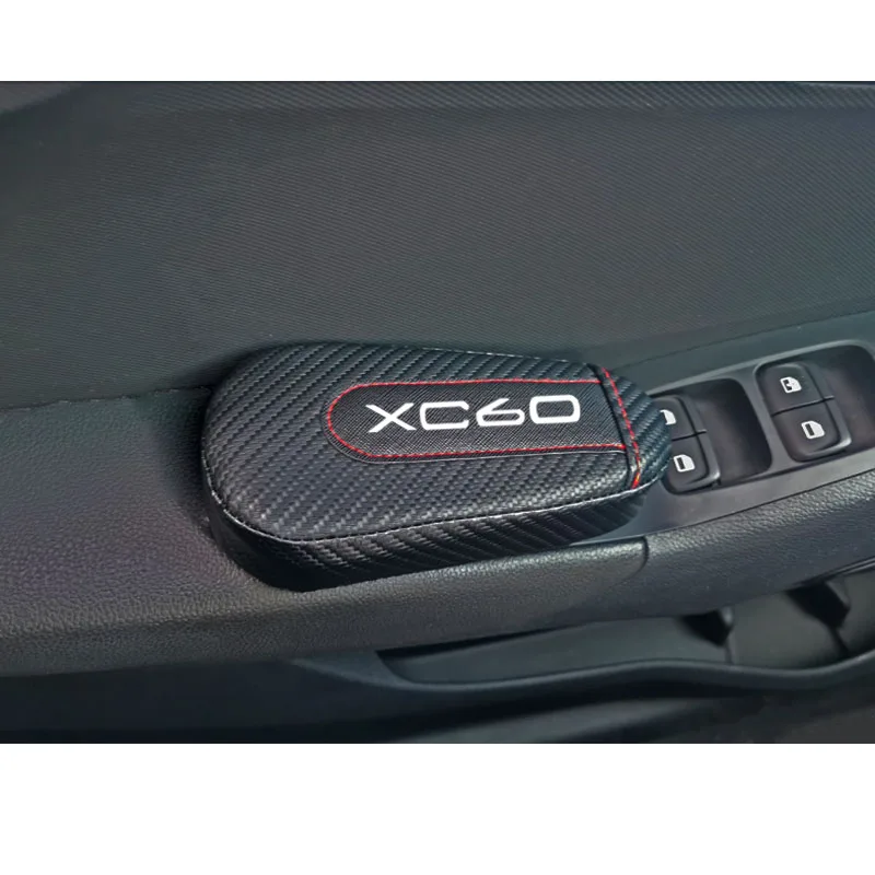 볼보 Xc60 용 탄소 섬유 가죽 자동차 다리 쿠션 무릎 패드, 자동차 문짝 암 패드, 자동차 액세서리, 차량 보호, 1 개
