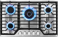 30 inch Gas Cooktop with 5 Made in Italy SABAF Power Burners.Max 48,300 BTU/hr Built-in Gas Stove top of 304 Stainless steel,NG/ 1