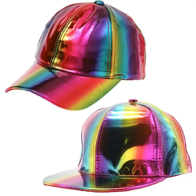 

Adjustable Shiny Holographics Baseball Caps Hip Hop Flat Brim Rock Snapback Hat Reflective Fashion Rave Cosplay Caps For Dance