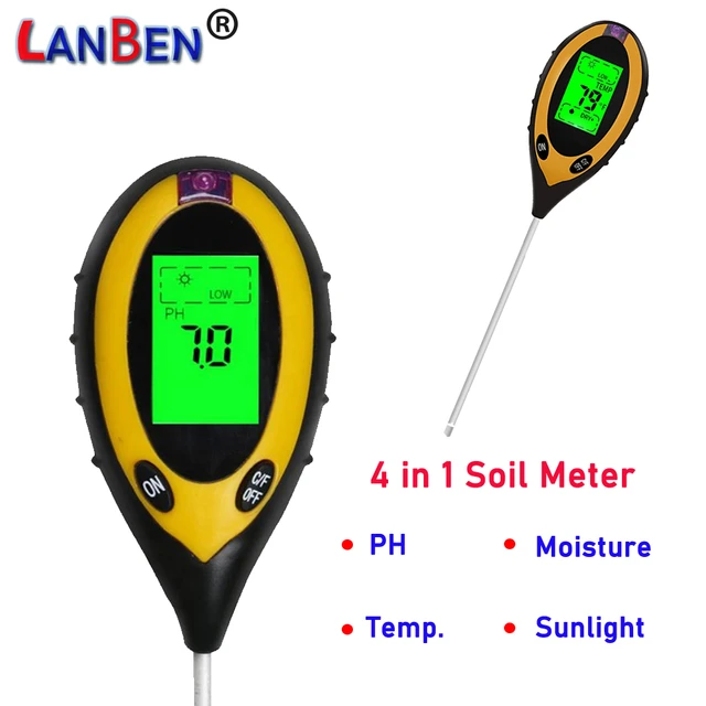 Digital Soil Thermometer 4-in-1 Soil Tester Soil Thermometer/Light/Air  Temperature/Air Humidity Meter Digital Soil/Plant Environment Survey  Instrument