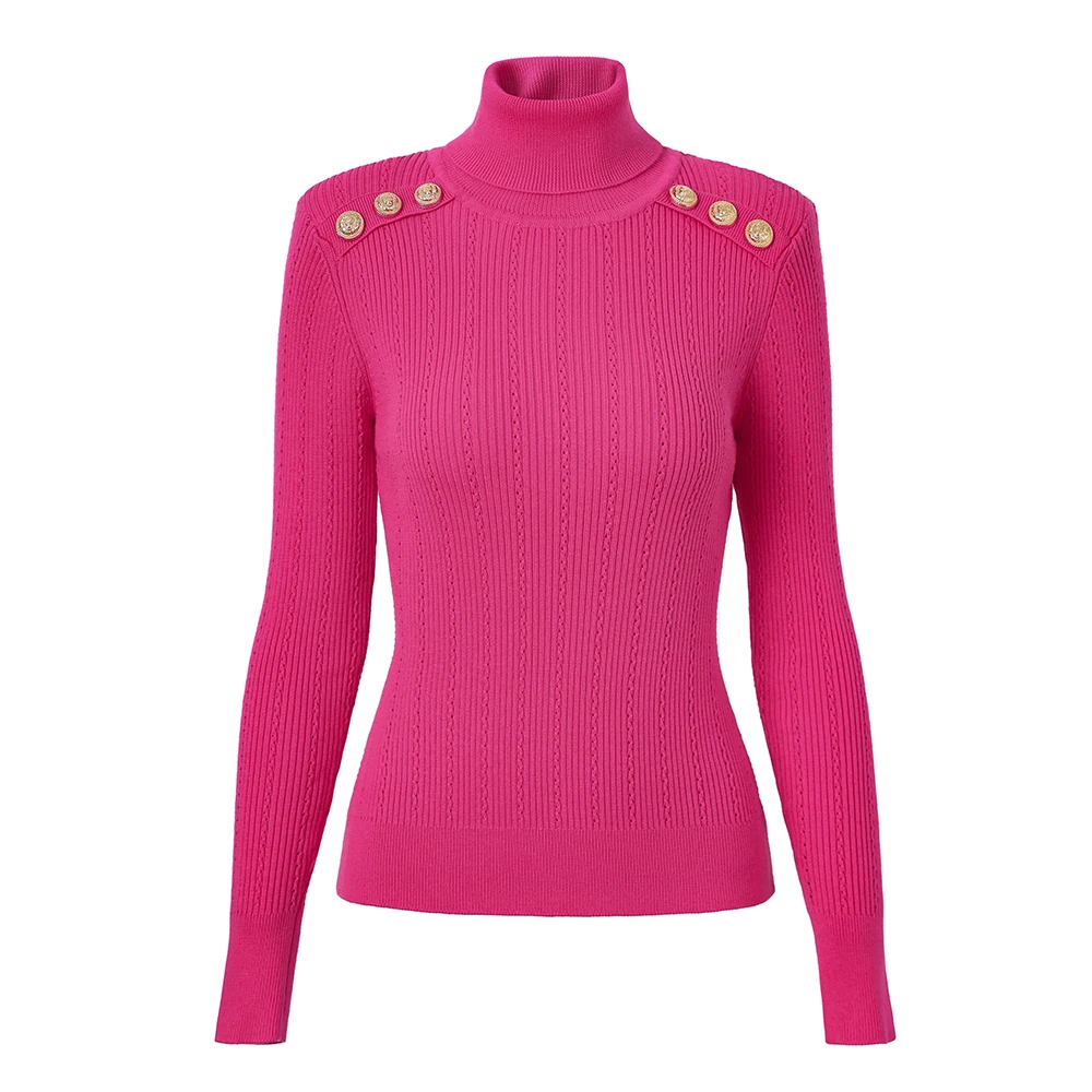 

Newest Hot Pink Wool Blend Turtle Neck Popular Best Selling Women Slim Stretchy Knitting Fashion Sweater Winter Warm Tops