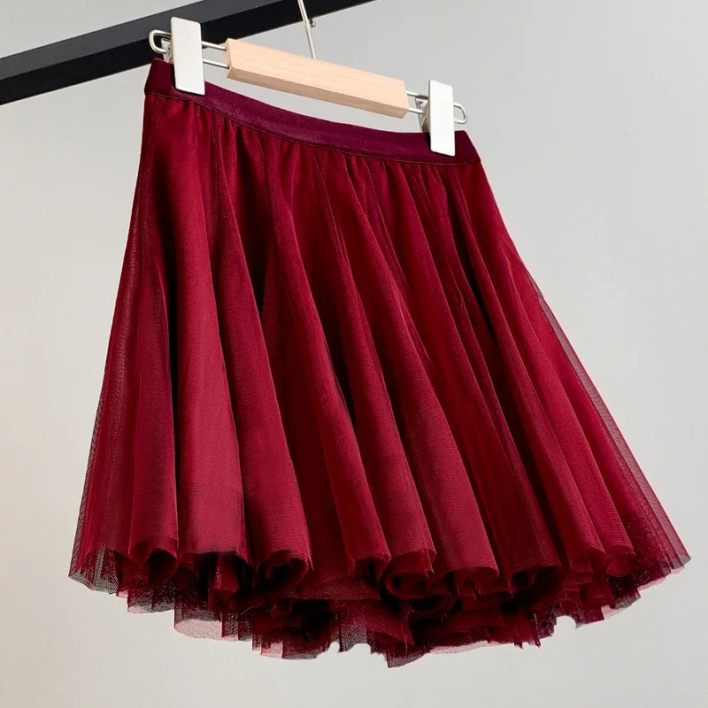 Girls Mesh Skirt Summer Solid All-match Classic Elegant Dance Tutu School Kids Fluffy Skirt 4 To 14 Years Spring Child Clothing