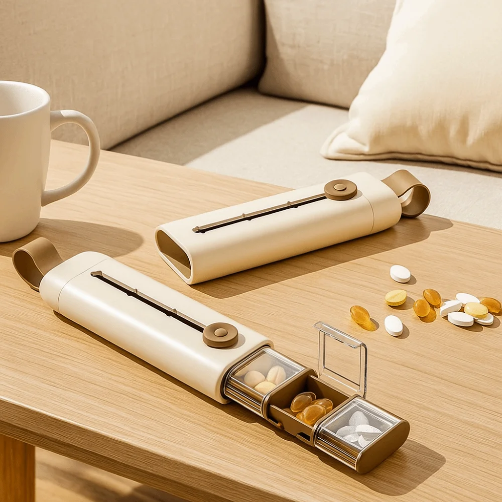 Portable Plastic Divided Pill Box Push Pull Style 3 Grids Pill Storage Box with Lid Medicine Case Daily