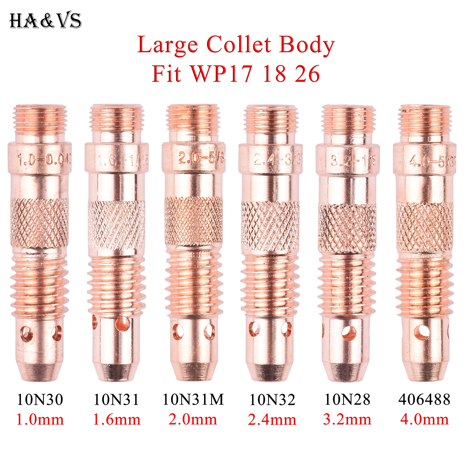 13-Piece TIG Welding Collet Kit - 10N32 Body & 10N24 Collets For WP-17/18/26 Torches (2.4mm/3/32")