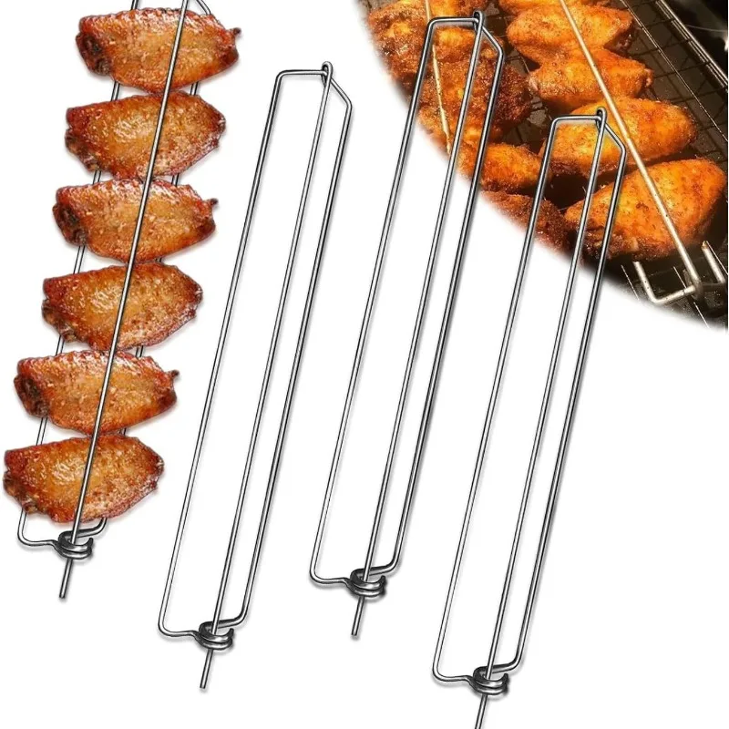 Heavy - Duty  BBQ Skewer Rack Set  -  4-Prong Rotisserie Fork  &  Grill  Stand  for  Outdoor Camping & Picnic Accessories