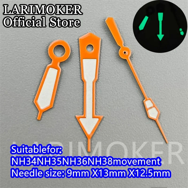 LARIMOKER Rot/Orange/Grün/Blau/Schwarz/Weiß Uhrzeiger mit grün leuchtender Passform NH35/ETA PT5000 Automatikwerk Uhrenteil – Detail 4