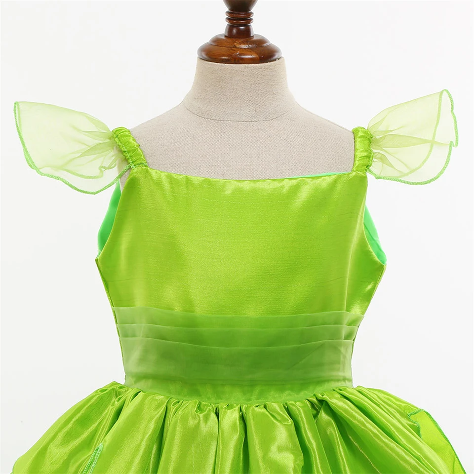 Kids Halloween Cosplay Green Fairy Tinker Bell Princess Dress Up Carnival Christmas Baby Girl Elf Birthday Party Ball Gowns