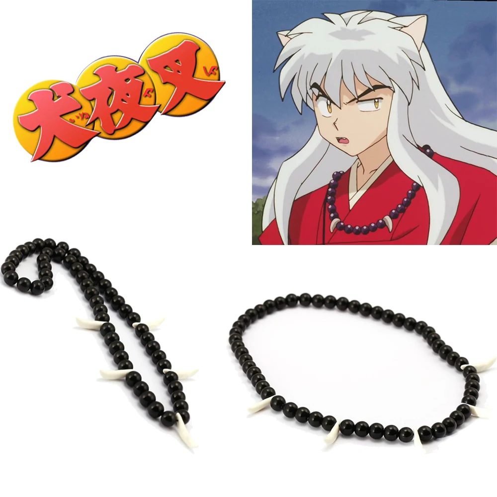 Anime Inuyasha Necklace Word Spirit Rosary Black Beaded Necklace Bangle Logo Pendant  Jewelry Gift