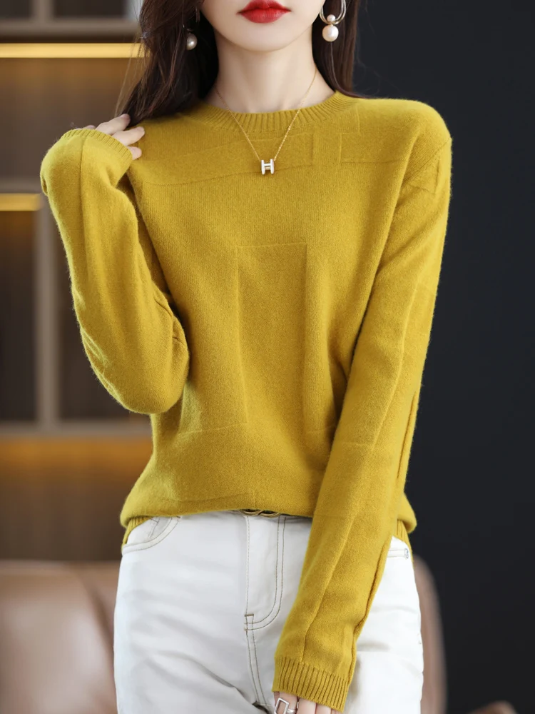 2024 Spring Autumn Women Sweater 100% Merino Wool  High Quality Soft Warm O-Neck  Pullover Female Casual Knitted Jumper Tops