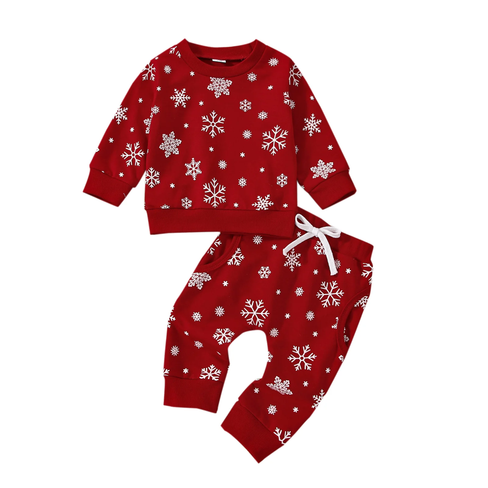 

2022-08-18 Lioraitiin 0-3Years Toddler Baby Girl 2Pcs Autumn Clothing Set Smow Printed Red Sweartshirt Top Long Pant