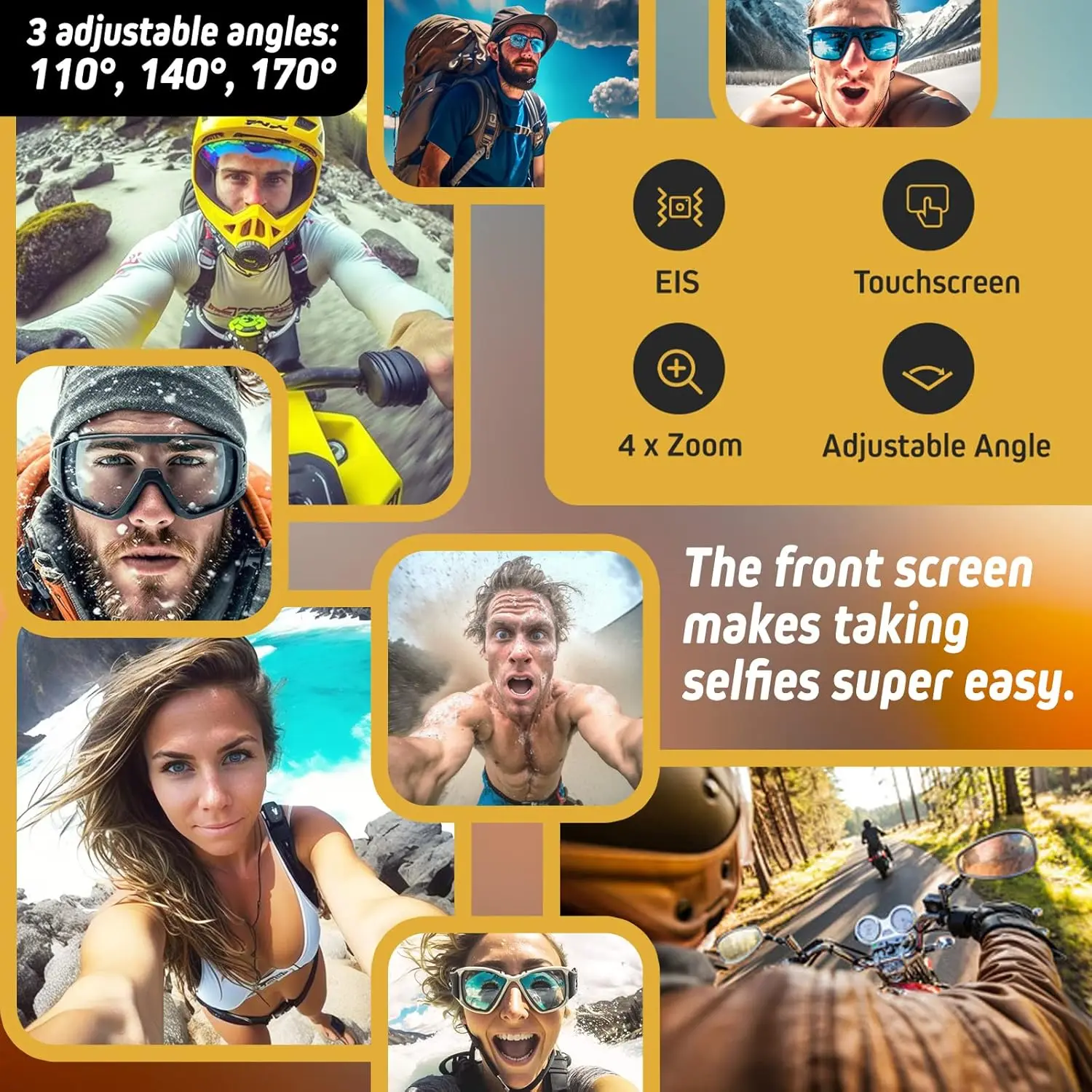 Action Camera 5K 30FPS 20MP with Touch Screen, 98FT Waterproof Underwater Camera, EIS 4X Zoom Adjustable View Angle Remote Contr