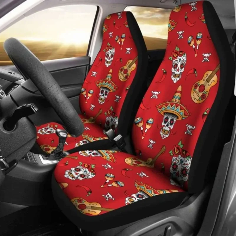 

Guitar Sugar Skull Car Covers,Pack of 2 Universal Front Seat Protective Cover