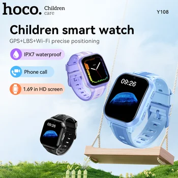 HOCO Y108 Smartwatch per bambini con schermo curvo LCD HD da 1,69 pollici, GPS, LBS, WIFI, localizzatore, chiamate 4G con SIM, per bambina/bambino