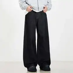 IEFB Men's Vintage Washed Wide Leg Denim Jeans - Casual American Style Trousers - Asian Size S (Black)