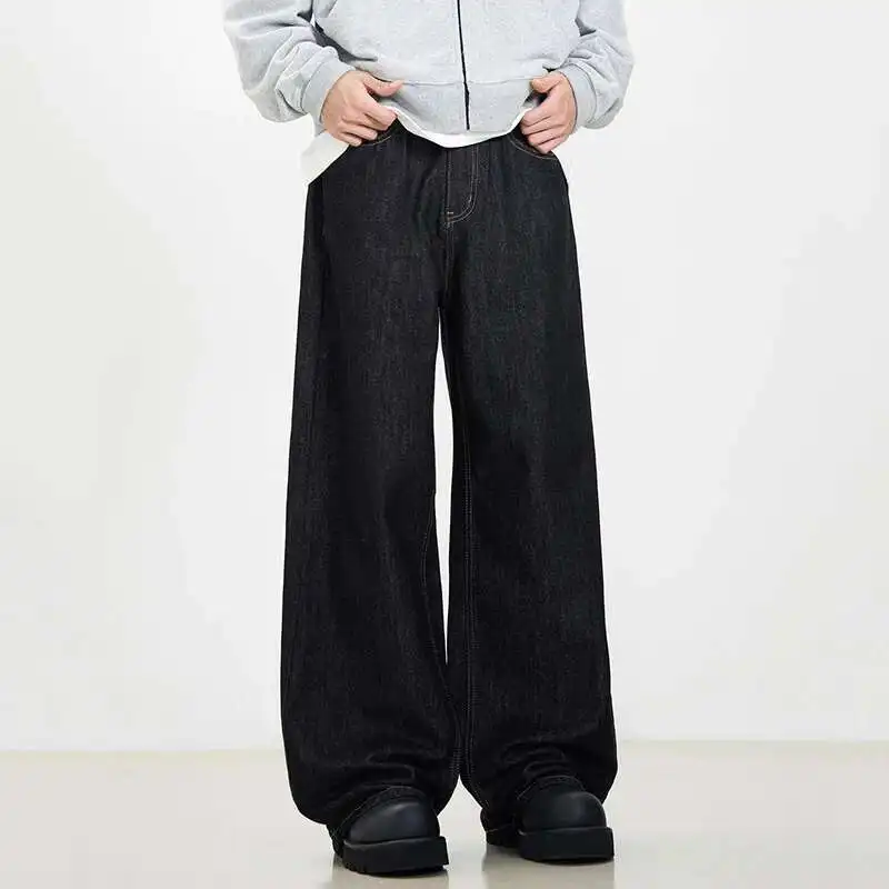 IEFB pantalones vaqueros sencillos para hombre, pantalones vaqueros holgados de pierna ancha con lavado Vintage, pantalones informales rectos de estilo americano para hombre, novedad de 2026 9W190