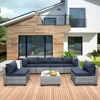 7-piece Outdoor PE Wicker Furniture Set, Courtyard Gray Rattan Segmented Sofa with Washable Deep Blue Cushion 1